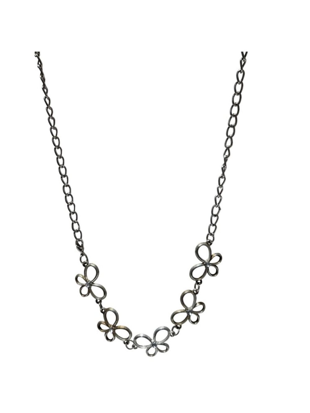 Y2K Butterfly Necklace Silver Tone Rhinestone Fairycore Whimsical Jewelry Women